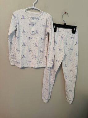 Little English White Pajama Set with Puppy Print